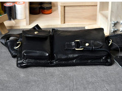 Black Leather Fanny Pack Mens Waist Bag Hip Pack Belt Bag for Men