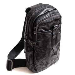 Genuine Leather Mens Cool Chest Bag Sling Bag Crossbody Bag Travel Bag Hiking Bag for men