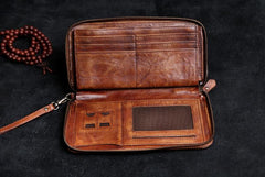 Handmade Leather Mens Cool Long Leather Wallet Card Wallet Clutch Wristlet Wallet for Men - imessengerbags