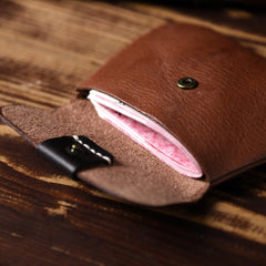 Handmade Mens Cool Short Leather Wallet Men Small Coin Slim Wallets Bifold for Men