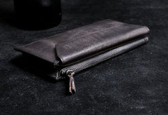 Genuine Leather Mens Cool Long Leather Wallet Card Wallet Clutch Wristlet Wallet for Men - imessengerbags