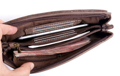 Genuine Leather Mens Cool Long Leather Wallet Zipper Clutch Wristlet Wallet for Men - imessengerbags
