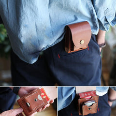 Cool Brown Leather Mens Cigarette Case Cigarette Holder Belt Pouch with Belt Loop for Men