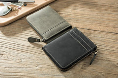 Handmade Leather Mens Cool Slim Leather Zipper Wallet Men Small Wallets Bifold for Men - imessengerbags