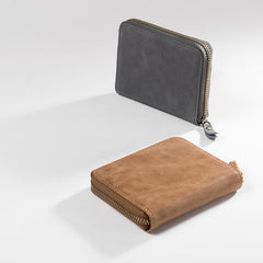 Handmade Leather Mens Cool Slim Leather Zipper Wallet Men Small Wallets Bifold for Men - imessengerbags