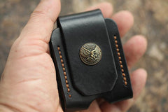 Cool Mens Leather Eagle Black Zippo Lighter Case with Loop Zippo lighter Holder with clip - imessengerbags