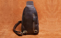 Handmade Leather Mens Cool Chest Bag Sling Bag Crossbody Bag Travel Bag Hiking Bag for men - imessengerbags