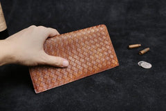 Handmade Leather Mens Cool Long Leather Wallet Card Wallet Clutch Wristlet Wallet for Men - imessengerbags