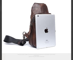 Handmade Genuine Leather Mens Cool Chest Bag Sling Bag Crossbody Bag Travel Bag Hiking Bag for men - imessengerbags
