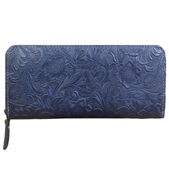 Handmade Leather Floral Mens Cool Travel Long Wallet Card Holder Card Slim Clutch Wallets for Men - imessengerbags