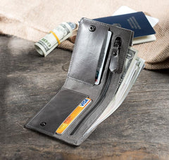Handmade Leather Mens Cool Slim Leather Wallet Men Small Wallets Bifold for Men - imessengerbags