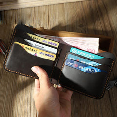 Handmade Slim Blue Leather Mens Billfold Wallet Personalize Bifold Small Wallets for Men