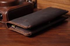 Handmade Leather Mens Cool Long Leather Wallet Bifold Clutch Wallet for Men