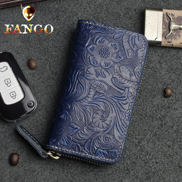 Handmade Leather Floral Mens Cool Car Key Wallet Coin Wallet Pouch Car KeyChain for Men - imessengerbags