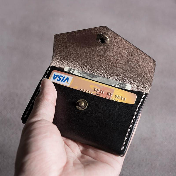 Handmade Leather Mens Cool Short Wallet Card Holder Small Card Slim Wallets for Men - imessengerbags
