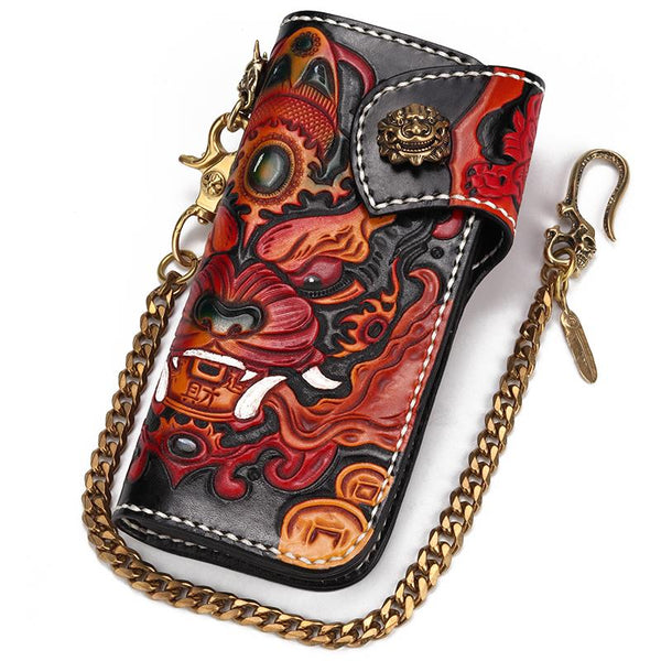 Handmade Leather Monster Mens Chain Biker Wallet Cool Leather Wallet Long Phone Wallets for Men - imessengerbags