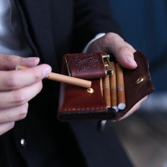 Handmade Wooden Coffee Leather Mens 7pcs Cigarette Case Cool Custom Cigarette Holder for Men