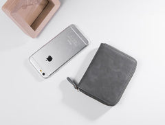 Handmade Leather Mens Cool Slim Leather Zipper Wallet Men Small Wallets Bifold for Men - imessengerbags