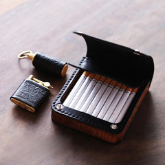 Handmade Wooden Black Leather Mens 20pcs Cigarette Case Cool Custom Cigarette Holder for Men