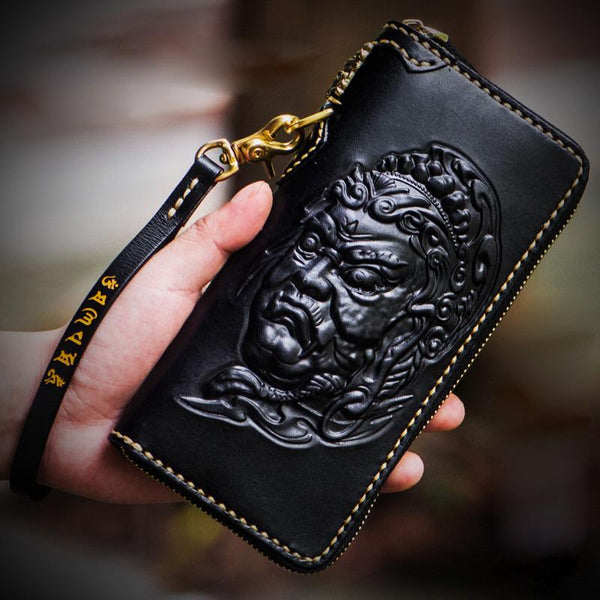 Handmade Leather Acalanatha Mens Chain Biker Wallet Cool Leather Wallet Long Clutch Wallets for Men - imessengerbags