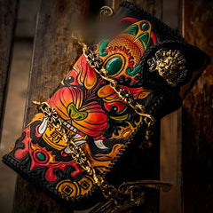 Handmade Leather Monster Mens Chain Biker Wallet Cool Leather Wallet Long Phone Wallets for Men