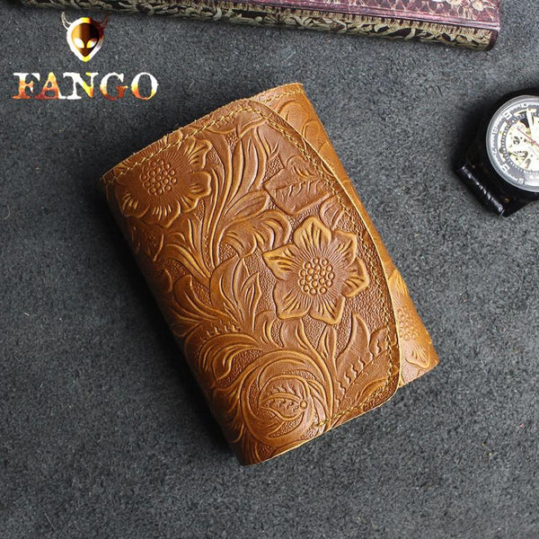 Handmade Leather Floral Mens Trifold Cool billfold Wallet Card Holder Small Card Slim Wallets for Men - imessengerbags