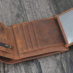 Handmade Leather Mens Cool Slim Leather Wallet Card Wallet Holders Men Small Wallets Trifold for Men - imessengerbags
