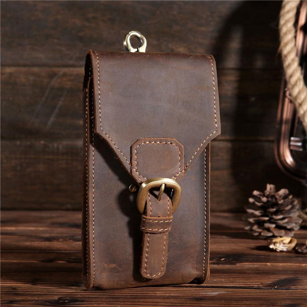 MEN LEATHER Belt Pouch WAIST BAG HIP PACK BELT BAGs CELL PHONE HOLSTER - imessengerbags