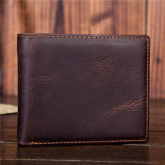 Handmade Leather Mens Cool Slim Leather Wallet Card Wallet Holders Men Small Wallets Bifold for Men - imessengerbags