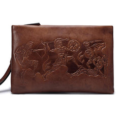 Genuine Leather Mens Urban Cohort Clutch Cool Slim Wallet Zipper Clutch Wristlet Wallet for Men