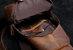 Handmade Leather Mens Cool Chest Bag Sling Bag Crossbody Bag Travel Bag Hiking Bag for men - imessengerbags
