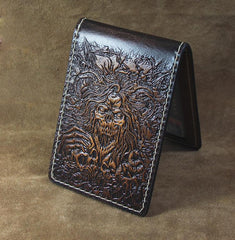 Handmade Leather Tooled Death Metal Deathcore License Wallet Mens Card billfold Wallet Cool Leather Wallet Slim Wallet for Men - imessengerbags