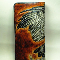 Handmade Leather Eagle Tooled Mens Long Wallet Cool Leather Wallet Clutch Wallet for Men - imessengerbags