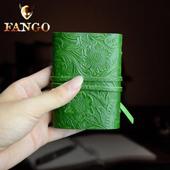 Handmade Leather Floral Mens Cool Short Wallet Card Holder Small Card Slim Wallets for Men - imessengerbags
