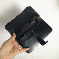 [On Sale] Handmade Vintage Mens Leather Long Wallets Cool Bifold Long Wallet for Men