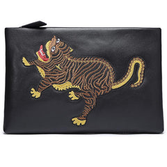 Handmade Leather Mens Clutch Cool Slim Wallet Zipper Clutch Wristlet Wallet for Men