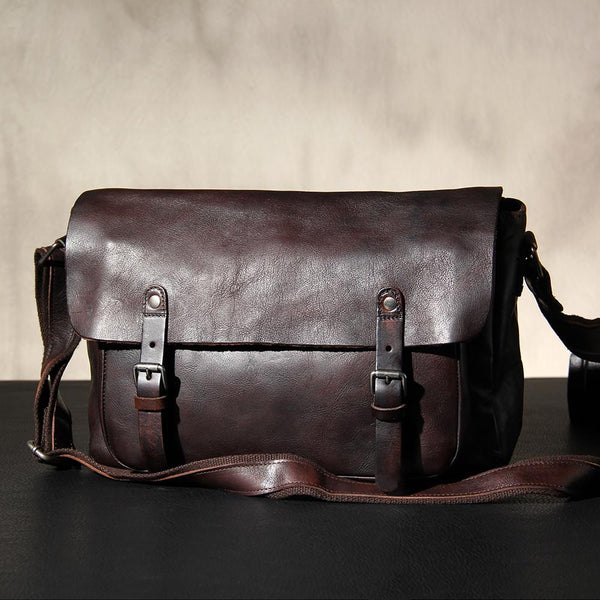 Leather Mens Cool Messenger Bag Shoulder Bag Vintage Crossbody Bag for Men