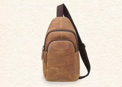 Genuine Leather Mens Cool Chest Bag Sling Bag Crossbody Bag Travel Bag Hiking Bag for men - imessengerbags