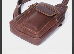Genuine Leather Mens Cool Chest Bag Sling Bag Crossbody Bag Travel Bag Hiking Bag for men - imessengerbags