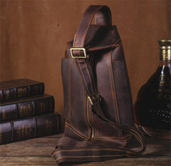 Genuine Leather Mens Cool Chest Bag Sling Bag Crossbody Bag Travel Bag Hiking Bag for men - imessengerbags