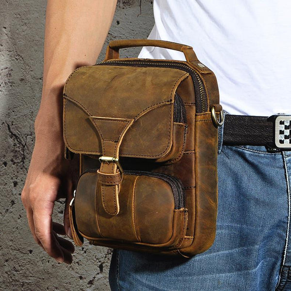 Leather Belt Pouch Mens Small Cases Waist Bag Hip Pack Belt Bag Fanny Pack Bumbag for Men - imessengerbags