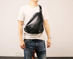 Black Leather Mens Sling Bag Sling Shoulder Bag Sling Backpack for men - imessengerbags