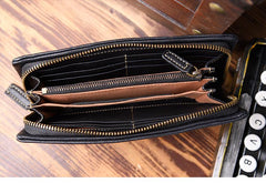 Genuine Leather Mens Cool Long Leather Wallet Bifold Clutch Wallet for Men