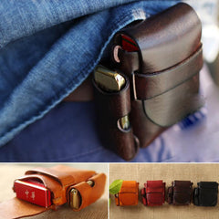 Handmade Brown Leather Mens Cigarette Case Cigarette Holder Belt Pouch with Belt Loop for Men