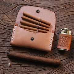 Handmade Wooden Beige Leather Mens 7pcs Cigarette Case Cool Custom Cigarette Holder for Men