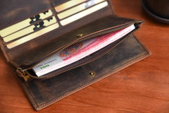 Handmade Leather Mens Cool Long Leather Wallet Cards Clutch Wallet for Men