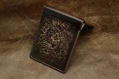 Handmade Leather Tooled Death Metal Mens billfold Wallet Cool Leather Wallet Slim Wallet for Men - imessengerbags