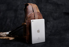 Handmade Leather Mens Cool Chest Bag Sling Bag Crossbody Bag Travel Bag Hiking Bag for men - imessengerbags
