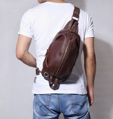 Handmade Leather Mens Cool Chest Bag Sling Bag Crossbody Bag Travel Bag Hiking Bag for men