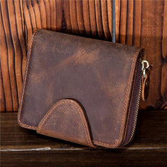 Leather Mens Wallet billfold Zipper Bifold Wallet Vintage Wallet for Men - imessengerbags